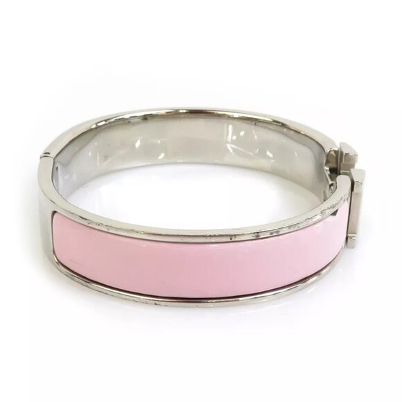 Auth HERMES Clic Clac H Bangle Bracelet Silver/Light Pink Metal/Enamel - Picture 5 of 10